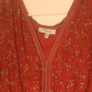 Pheasant Blouse Size XL with small flowers* *burgandy color with long sleeves
